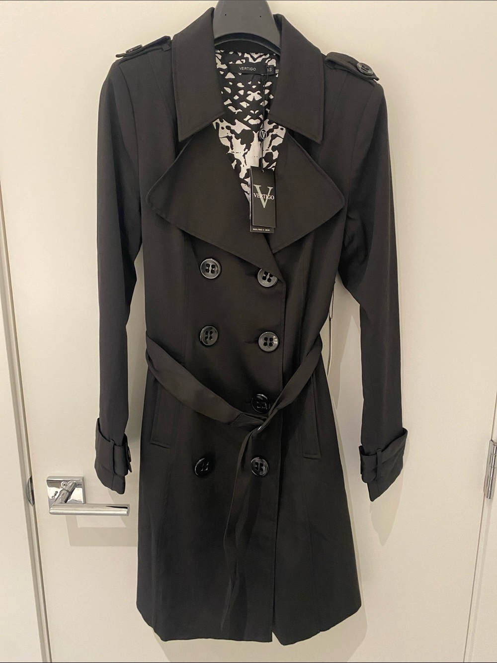NWT Vertigo Paris Black Double Breasted Trench Coat